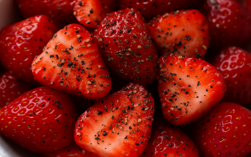 Chef Alexis shows off his Strawberries with freshly ground black pepper