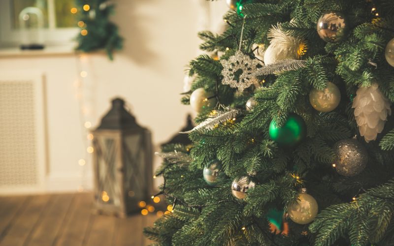 Christmas Tree with lantern in the background 