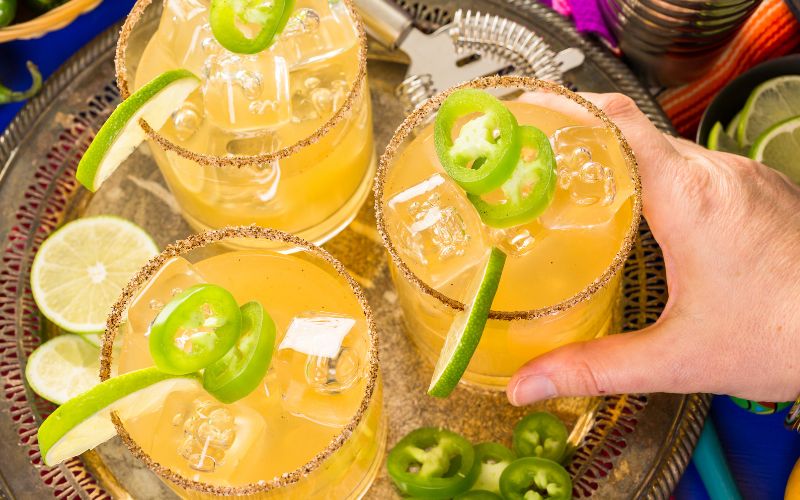 Spicy jalapeno margaritas served with Chef Alexis Hernandez beer cheese 