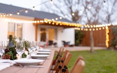 Dinner table set outside