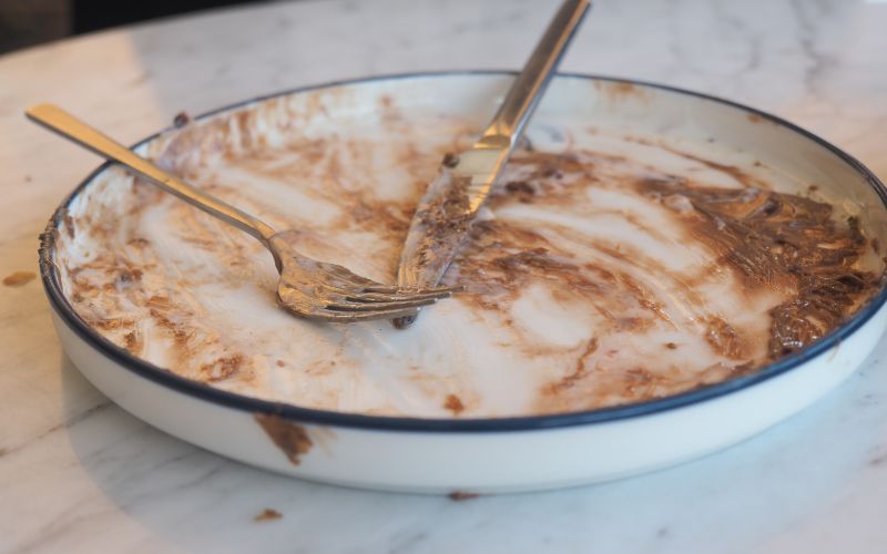 Empty dessert plate of ice cream