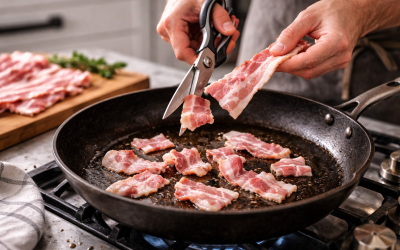 Using Scissors cutting bacon